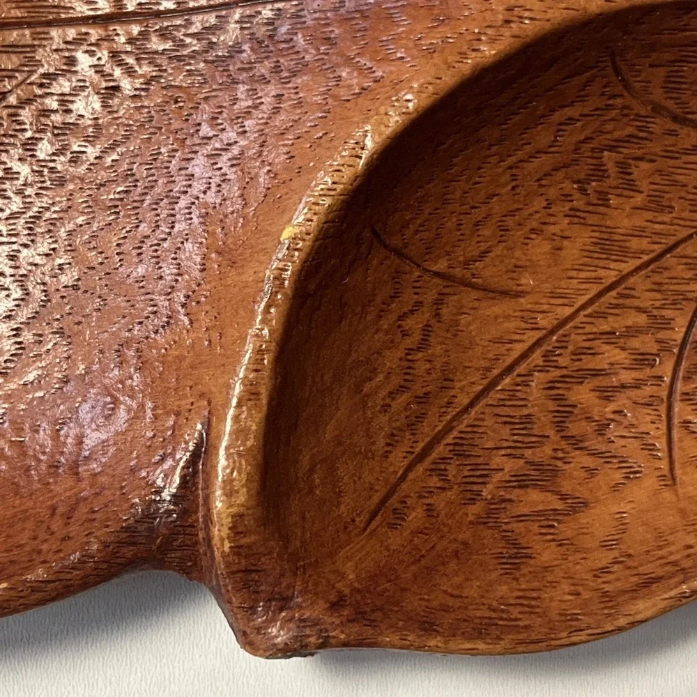 Vintage Multi Products Inc Faux Wood Leaf Tray Divided Dish Mid Century‎ Brown